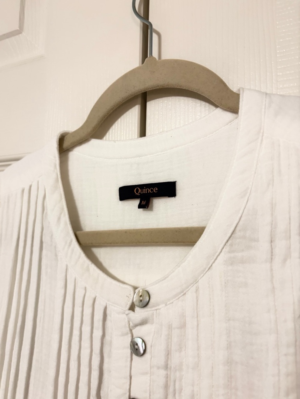 Quince White Sleeveless Pintuck Button-Front Mini Dress - Picture 3 of 11
